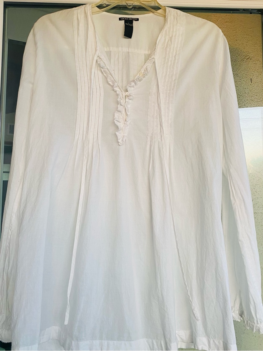 Lucky Brand White Cotton Pintuck Peasant Tunic Blouse Size Large